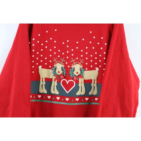 Vintage 90s Streetwear XL Faded Christmas Reindeer Collared Sweatshirt USA - Picture 4 of 8